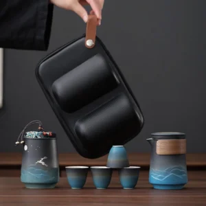 Full complete portable 10oz ceramic travel chawan set with carrying bag