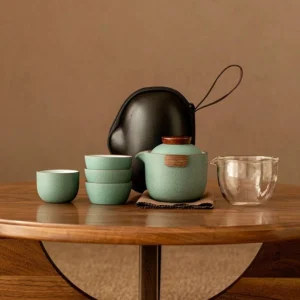 full portable ceramic travel chawan tea set with hard carrying case