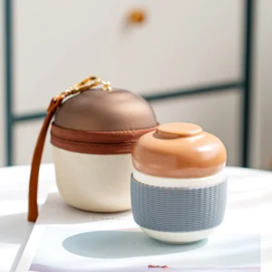 Full portable ceramic travel tea set with padded carry bag