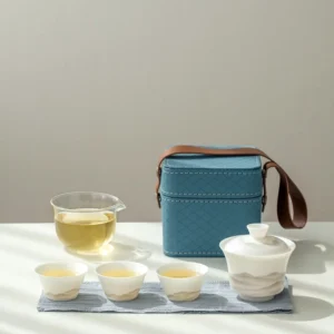 Portable chawan Gongfu travel tea set complete with padded carrying case