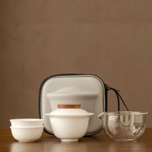 Full portable chawan gongfu travel tea set with hard carrying case, all components displayed