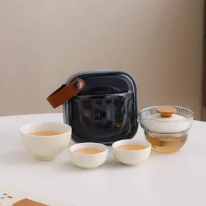 Portable glass ceramic chawan travel tea set full set with travel bag