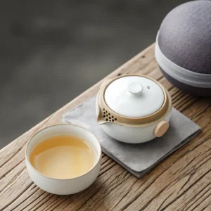 Portable chawan travel tea set full set with storage bag opened
