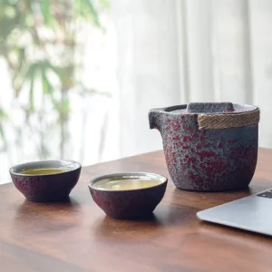 full unboxed view of rustic ceramic portable chawan travel tea set