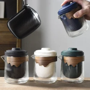 Complete portable gongfu chawan travel tea set with carrying case, full view