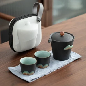 Portable Ceramic Chawan Travel Tea Set with hard EVA carrying case fully opened