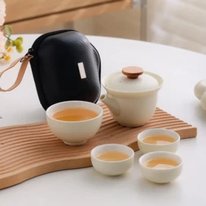 Portable Gongfu travel chawan tea set full set with travel bag open