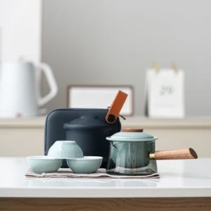 Portable Travel Gongfu Chawan Tea Set Dark Gray Variation Full Set with Carrying Case