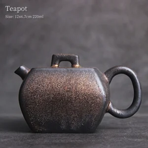7.4oz retro gilded porcelain teapot rounded square silhouette side view