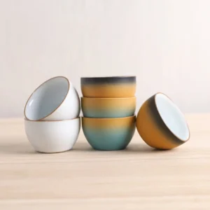 Set of 2 gradient ceramic Chinese tea bowls 2.4oz product overview