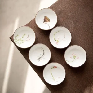 Set of 6 hand painted different motifs Chinese ceramic Kung Fu tea cups 1.7oz