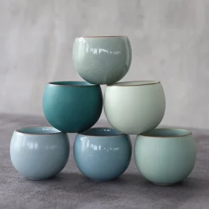 Set of 6 handmade ice crackle Chinese tea bowls 4oz ceramic gongfu teacups