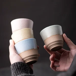 Set of 6 two-tone handcrafted Japanese rough clay tea cups 3.7oz