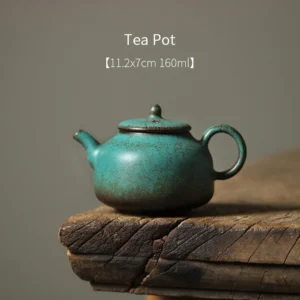 Small rustic blue-green kiln-effect Chinese porcelain teapot 5.4oz for Gongfu tea