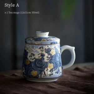 Starry Sky ceramic tea mug style a blue with golden flower pattern