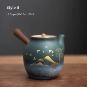 hand-painted starry sky porcelain kyusu side handle teapot with gold landscape motifs