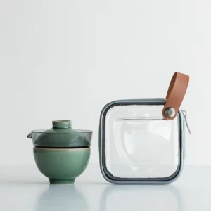 Style A Longquan Celadon portable travel chawan set 4oz with carrying pouch