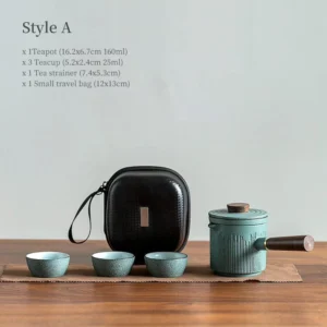 Style A portable chawan gongfu travel tea set with teapot two cups strainer black carrying case