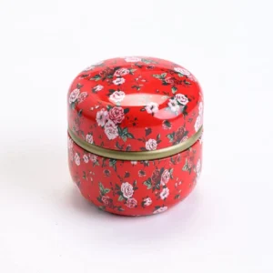 Style A red floral double seal matcha storage canister airtight tin
