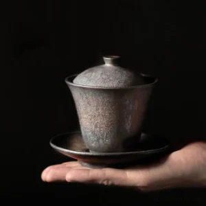 Vintage bronze textured porcelain gaiwan 5.4oz full product view