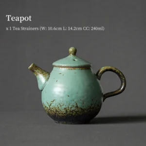 Vintage Chinese green glaze porcelain teapot 8oz with built-in tea strainer full product view