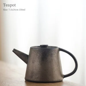 full side view 5oz vintage dark grey porcelain teapot with metal-like texture