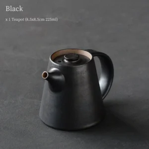 vintage black japanese ceramic teapot 8oz with built in infuser matte finish