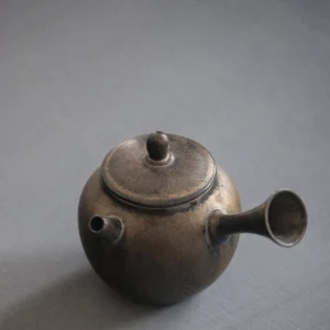 vintage japanese side handle bronze porcelain teapot front view