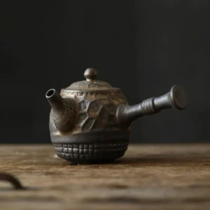 full product view of vintage bronze brown 7oz side handle kyusu porcelain teapot with strainer