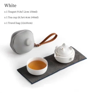 white cute cat ceramic travel chawan set opened with bag